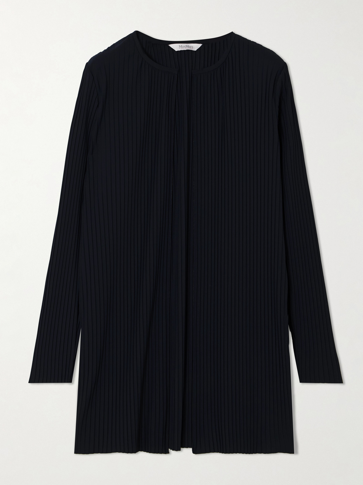 Max Mara Belted Plissé-crepe Cardigan In Blue