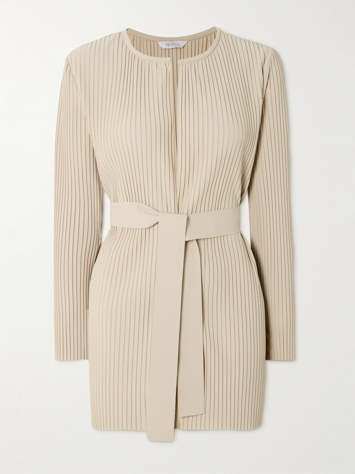 Max Mara - Belted Plissé-crepe Cardigan - Neutrals