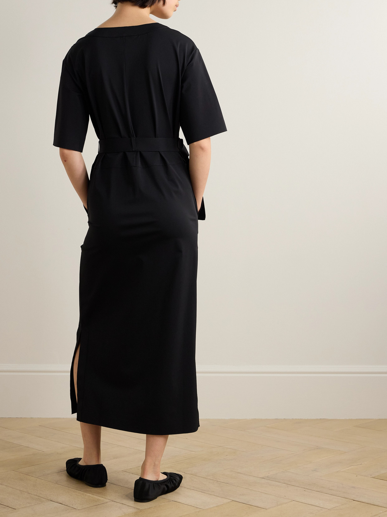 Max Mara Amati Belted Stretch-crepe Midi Dress In Black