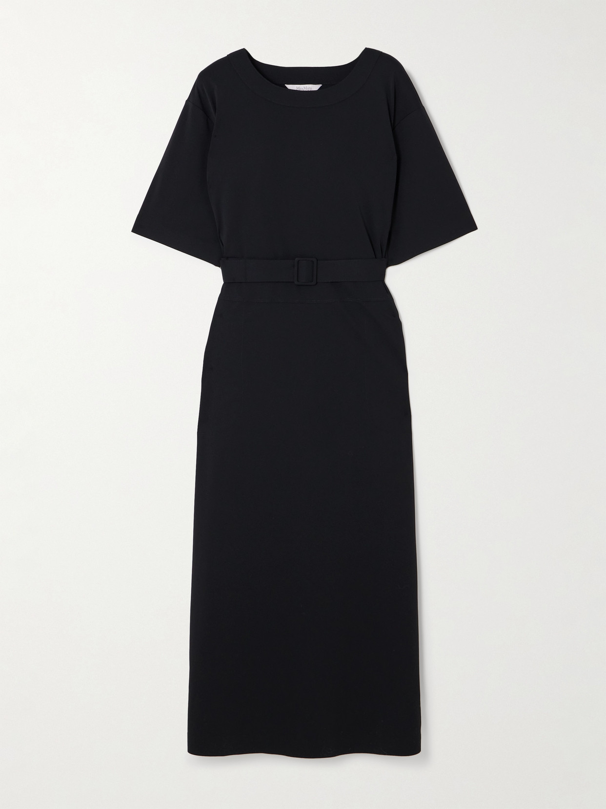 Max Mara Amati Belted Stretch-crepe Midi Dress In Black