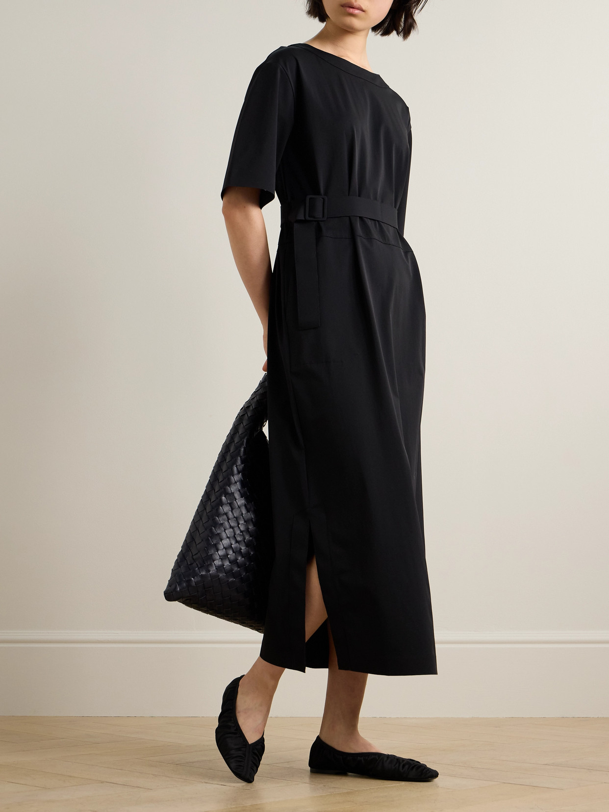 Max Mara Amati Belted Stretch-crepe Midi Dress In Black