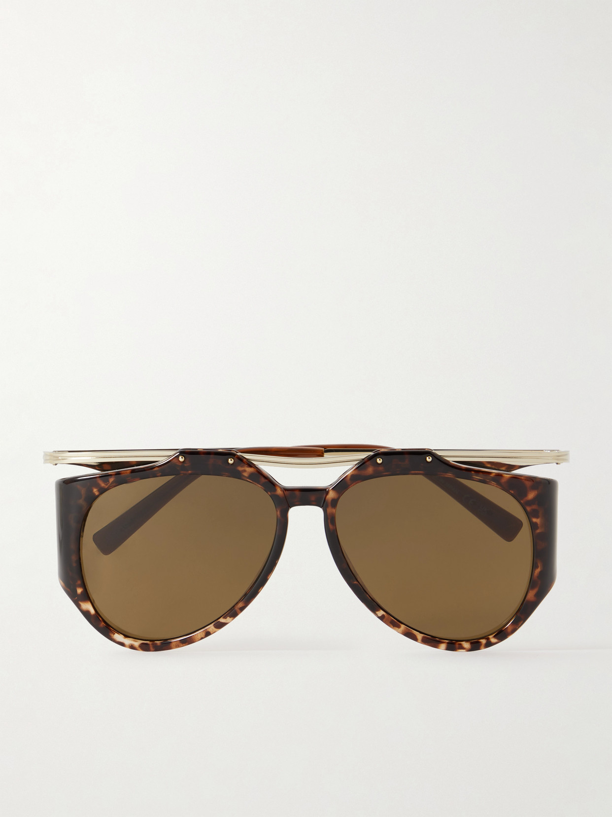 Shop Saint Laurent Amelia Aviator-style Tortoiseshell Acetate And Gold-tone Sunglasses