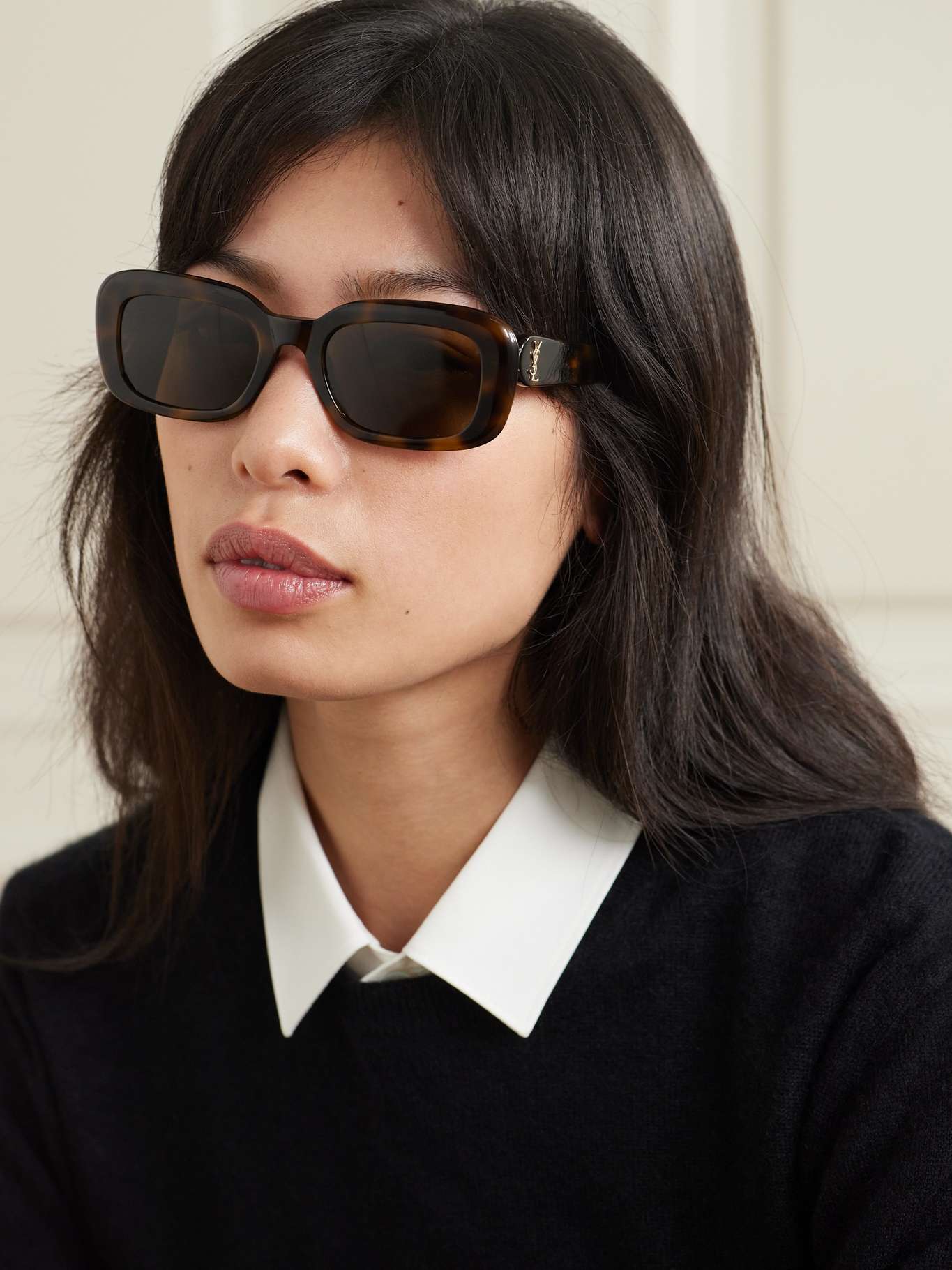Saint Laurent Women Brown Sunglasses With Tortoiseshell Print And Cassandre Logo On Temples In Acetate Woman