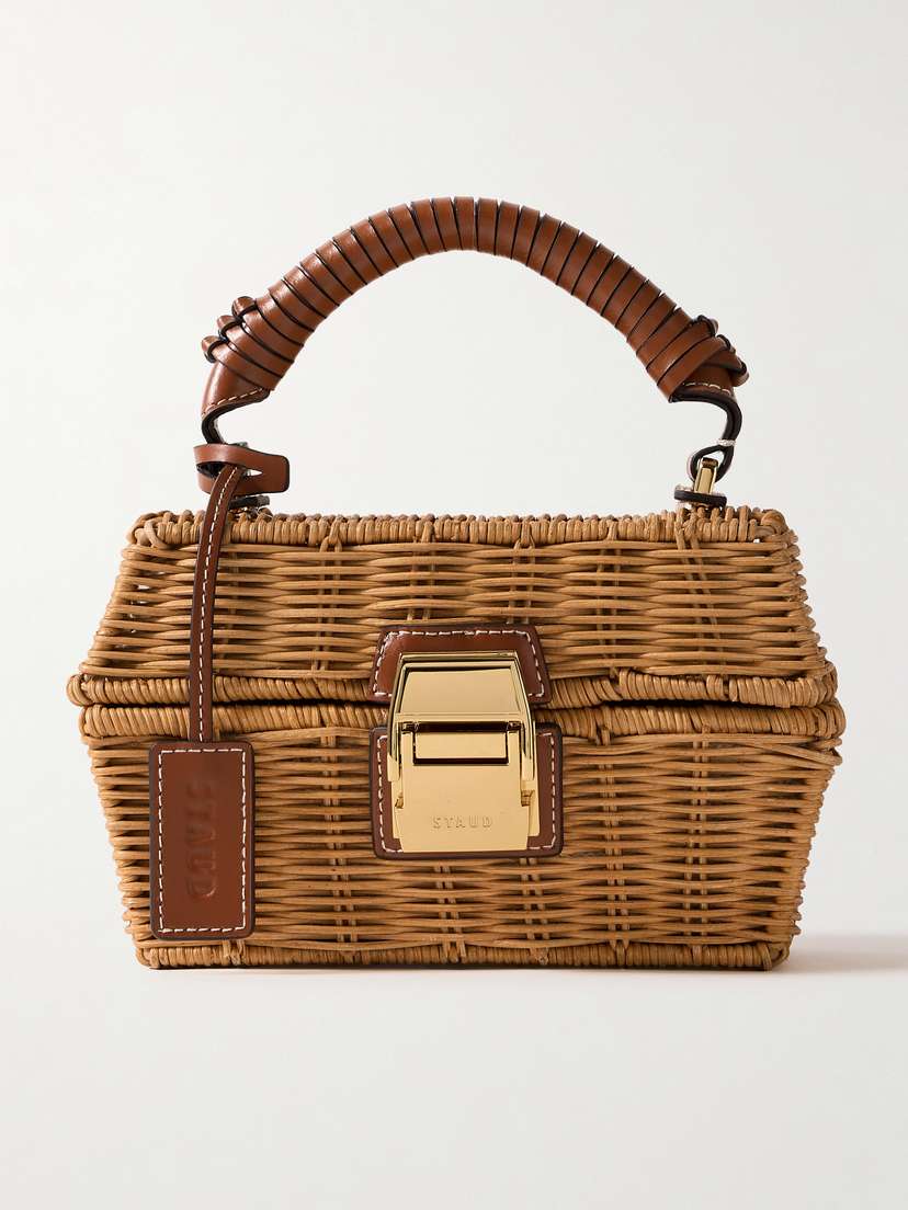 Staud Tackle Box Leather-trimmed Wicker Tote