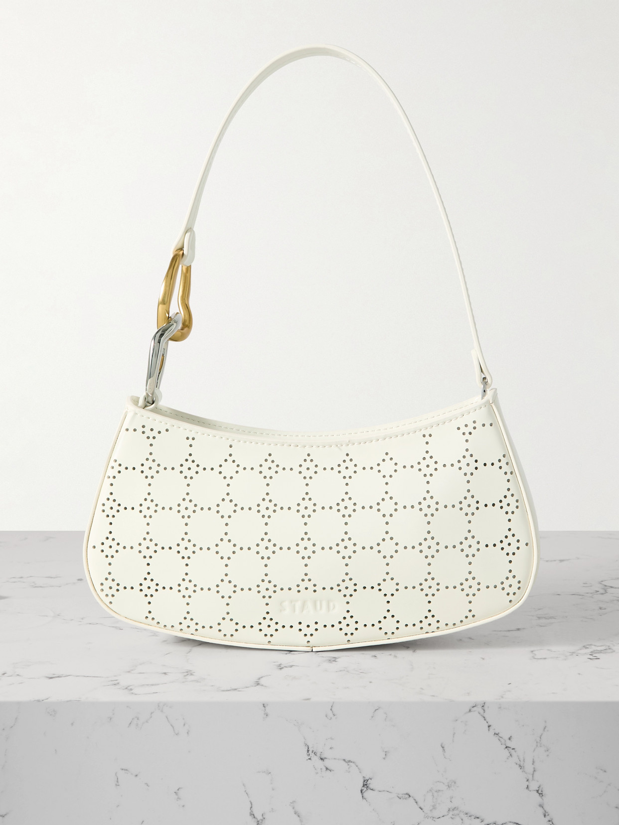 STAUD OLLIE EMBELLISHED PERFORATED LEATHER SHOULDER BAG