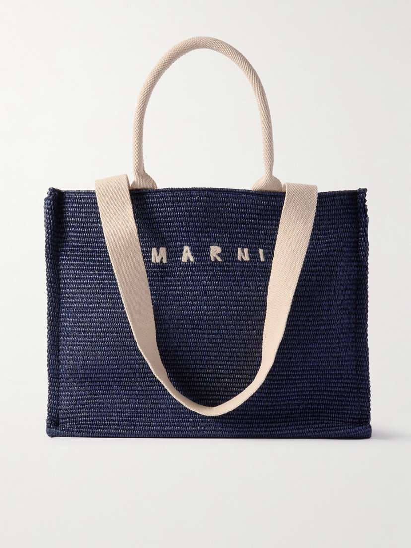 Marni Basket Large Webbing-trimmed Embroidered Faux Raffia Tote
