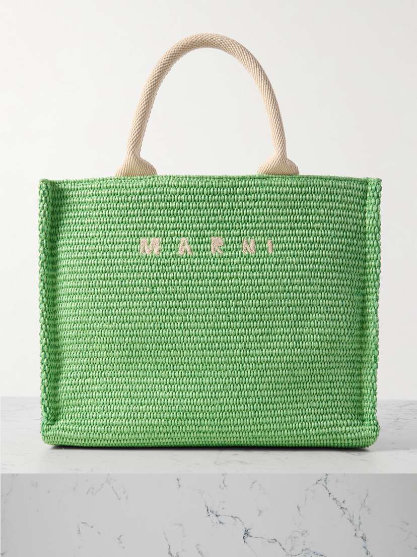 Marni Basket Small Canvas-trimmed Embroidered Faux Raffia Tote