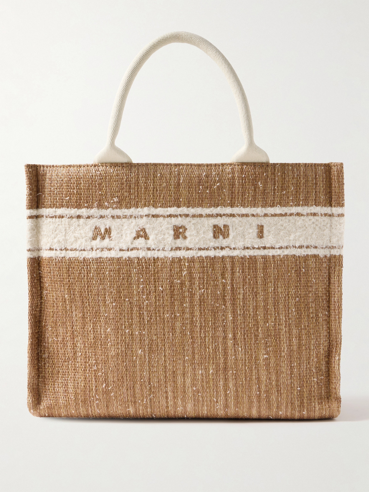 Marni Basket Small Cotton-blend Trimmed Raffia Tote In Brown