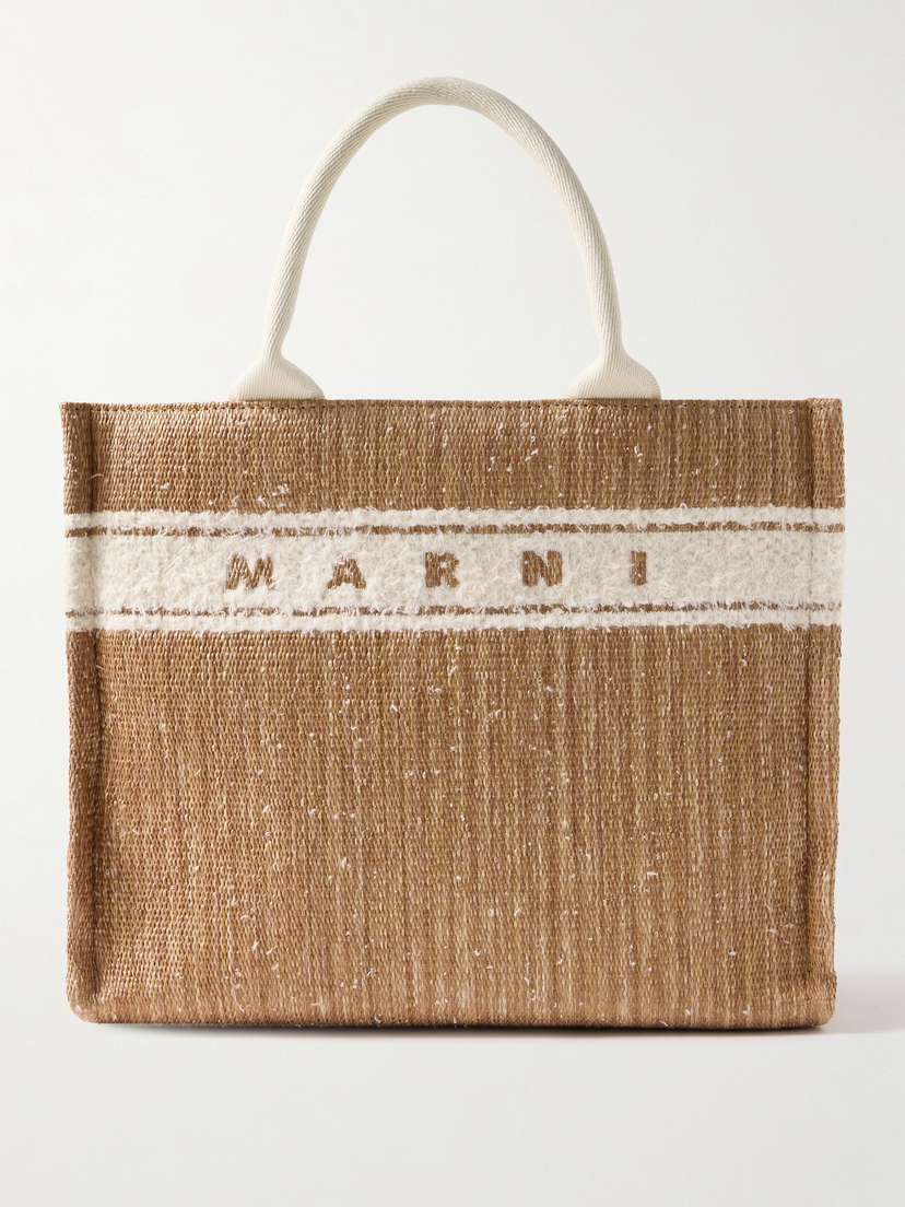 Marni Basket Small Cotton-blend Trimmed Raffia Tote