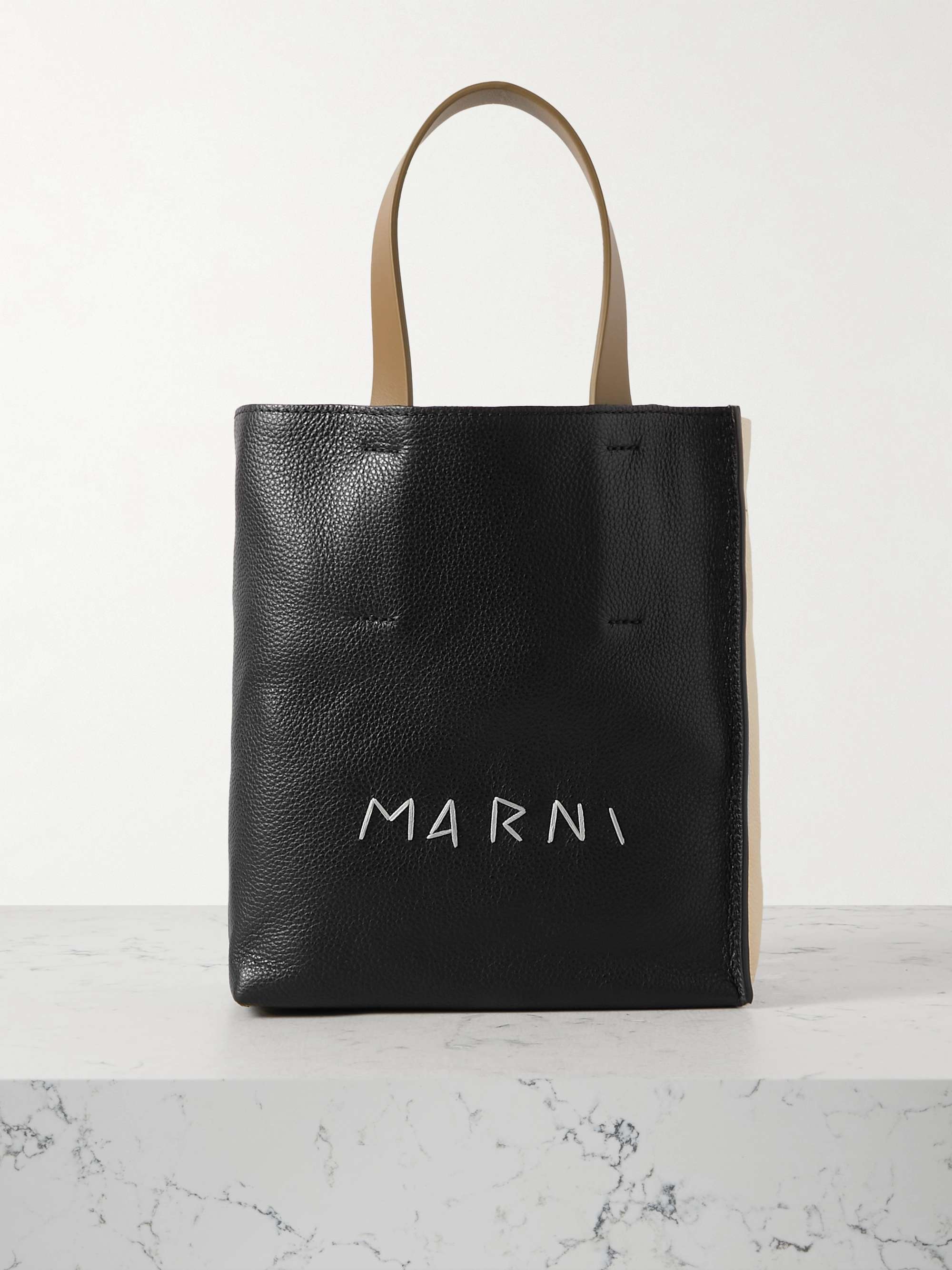 MARNI Museo Soft mini logo embroidered textured leather tote bag NET A PORTER