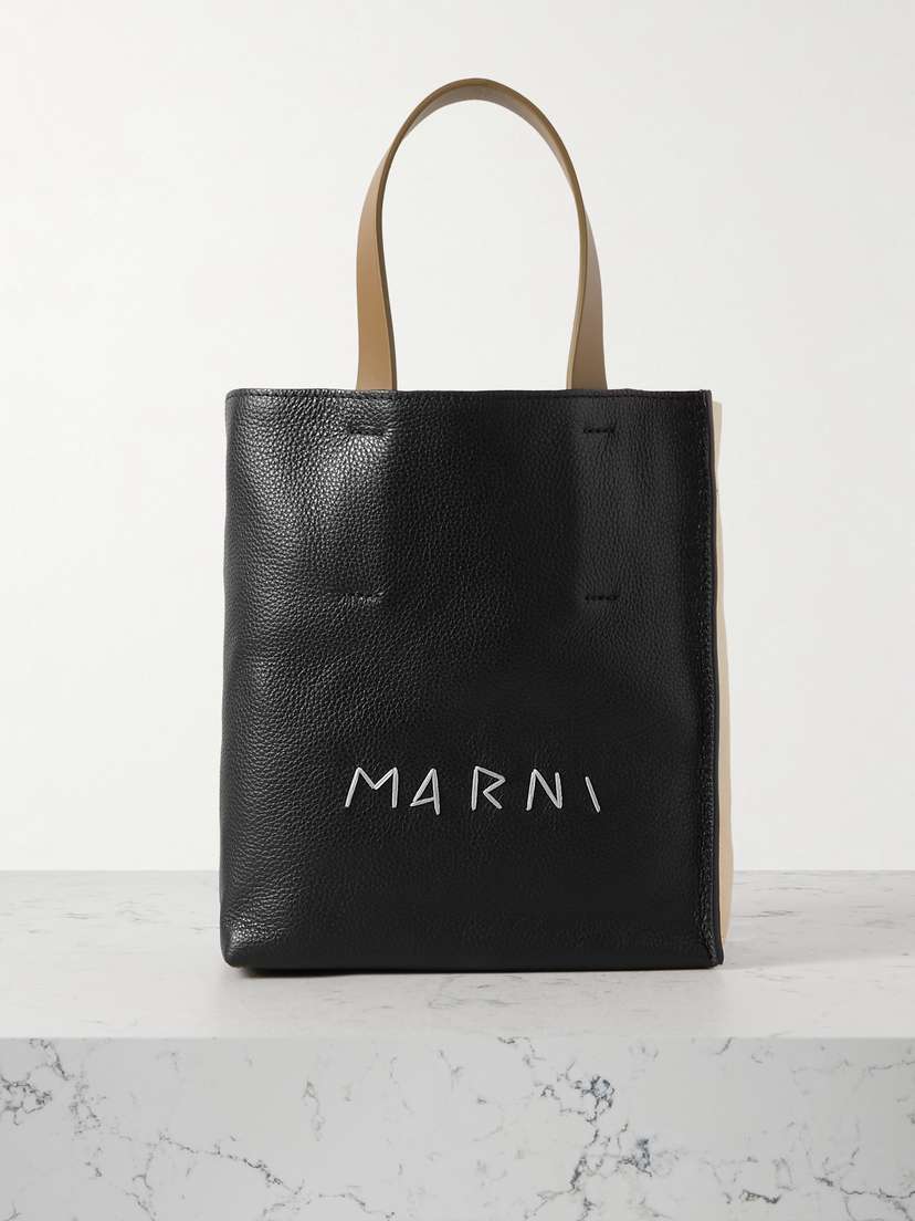 Marni Museo Soft Mini Logo-embroidered Textured-leather Tote Bag