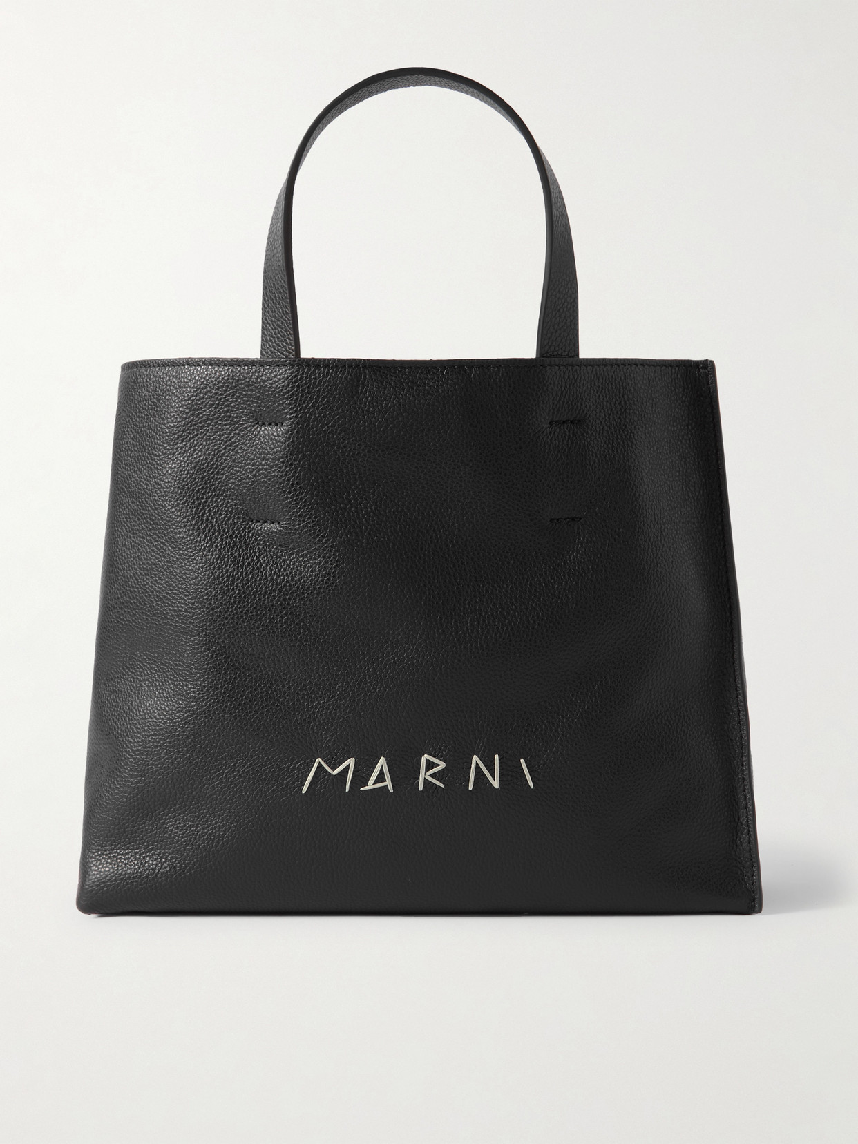 Marni Museo Embroidered Textured-leather Tote Bag In Black