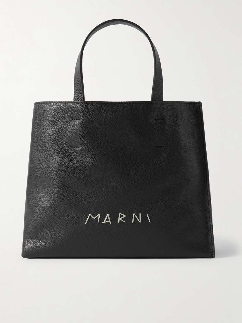 Marni Museo Embroidered Textured-leather Tote Bag