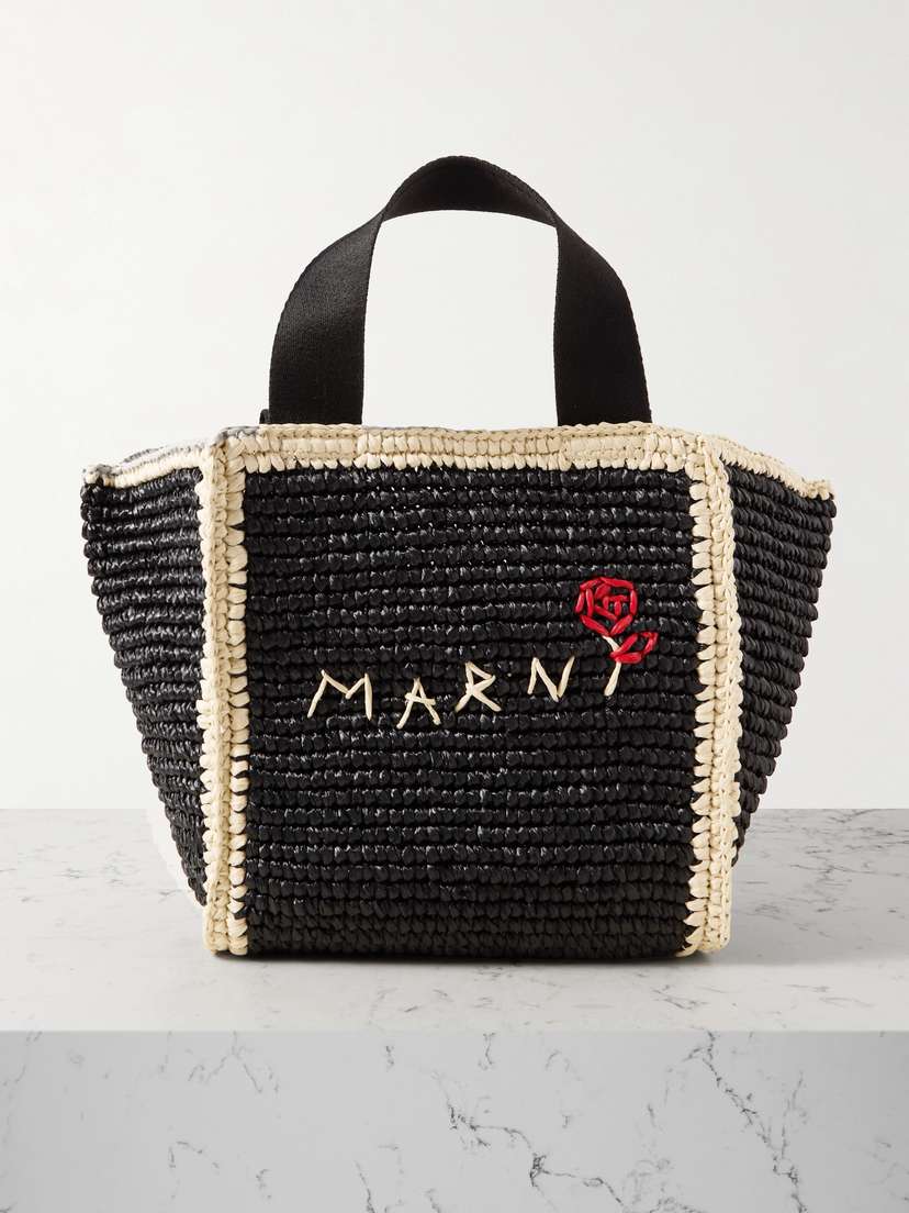 Marni Embroidered Webbing-trimmed Faux Raffia Tote