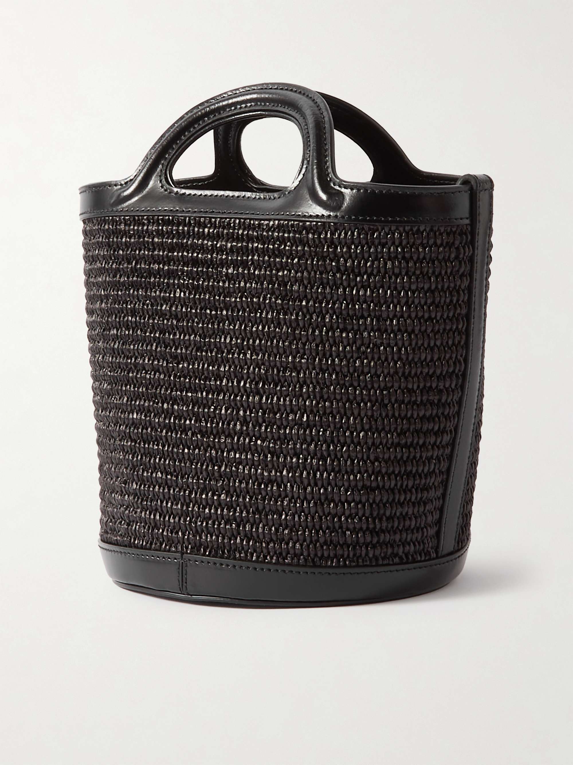 Tropicalia Small Bucket Bag in black leather and raffia