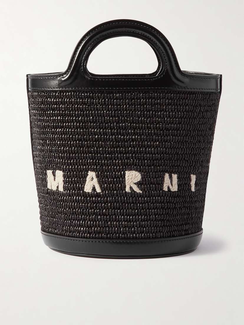 Marni Tropicalia Small Leather-trimmed Embroidered Raffia Bucket Bag