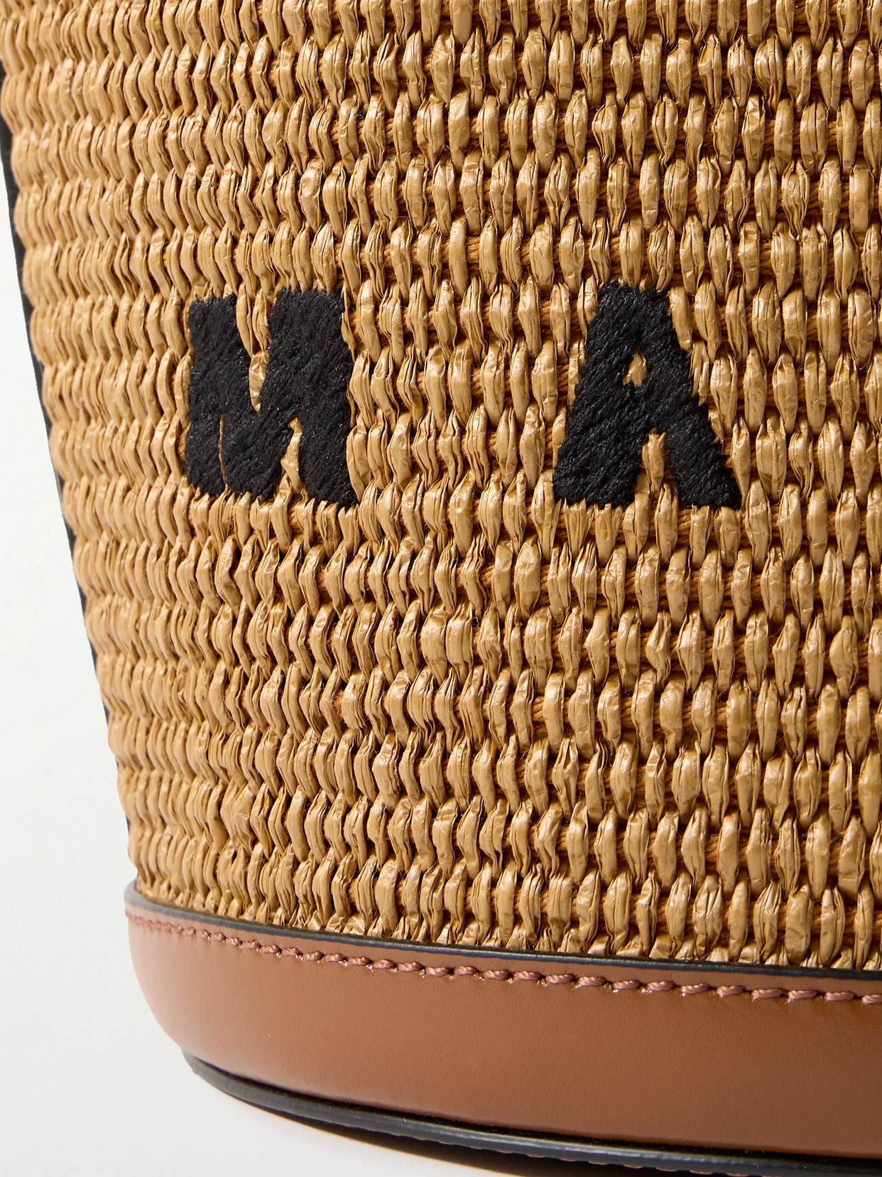 Marni Tropicalia Mini Leather-trimmed Embroidered Faux Raffia Tote In Brown