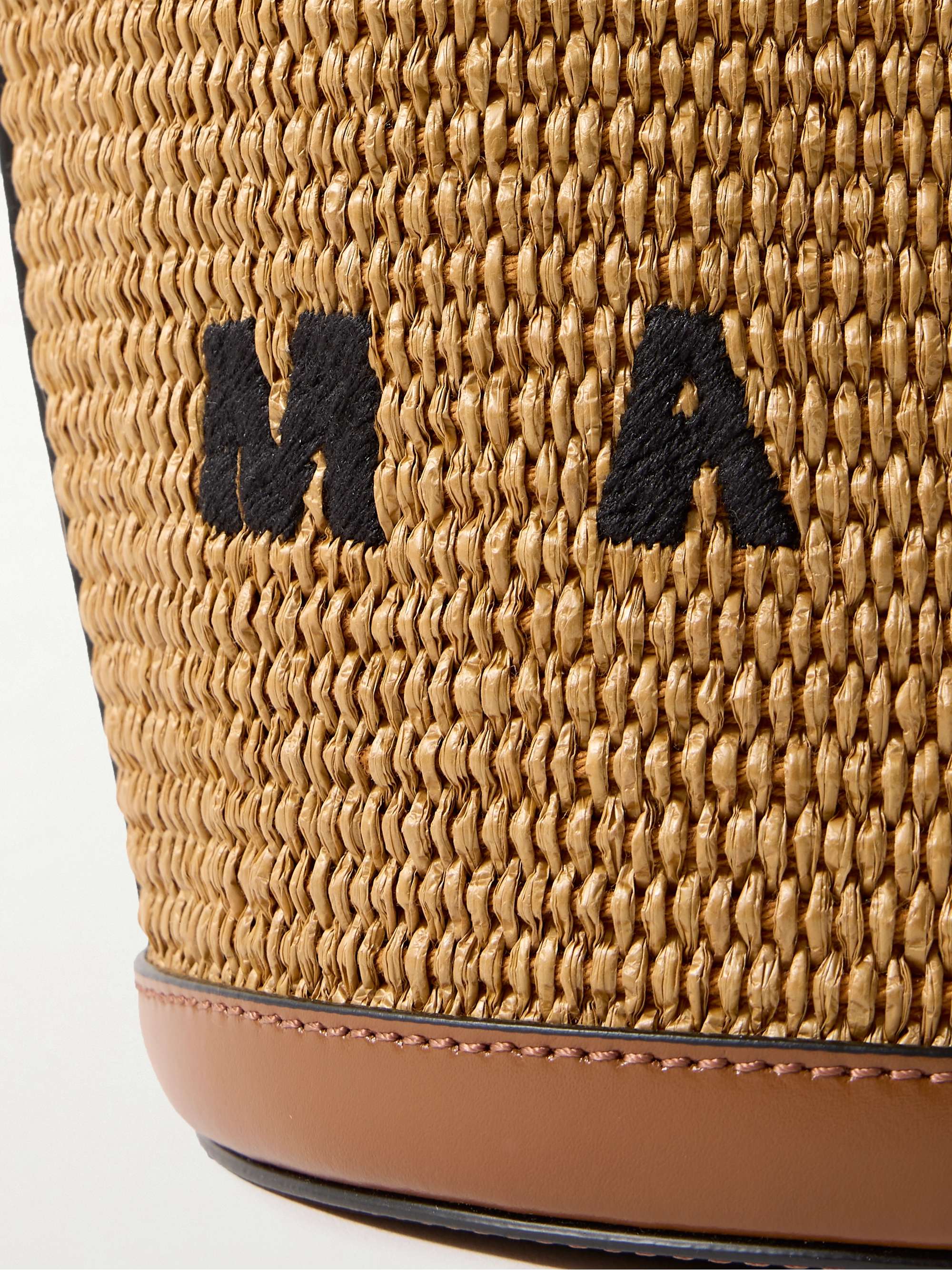 MARNI Tropicalia ラフィア スモール バケットバッグ レザートリム 刺繍入り