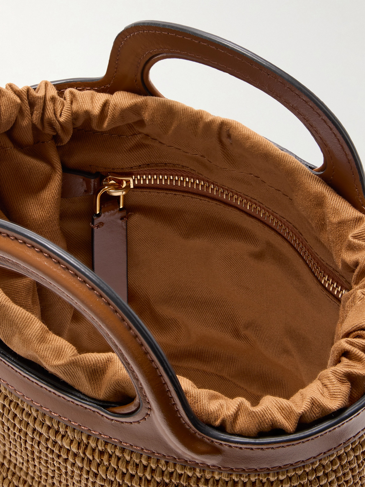 Marni Tropicalia Mini Leather-trimmed Embroidered Faux Raffia Tote In Brown