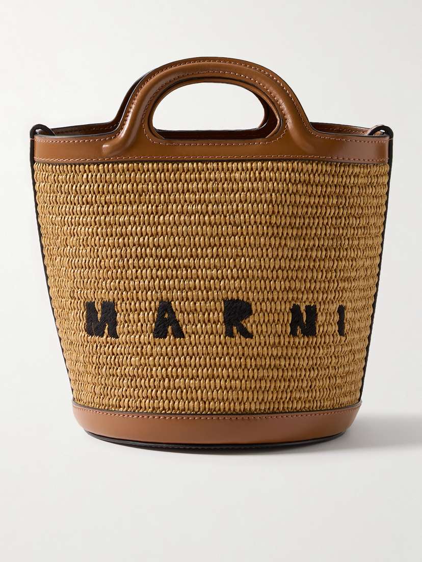 Marni Tropicalia Mini Leather-trimmed Embroidered Faux Raffia Tote