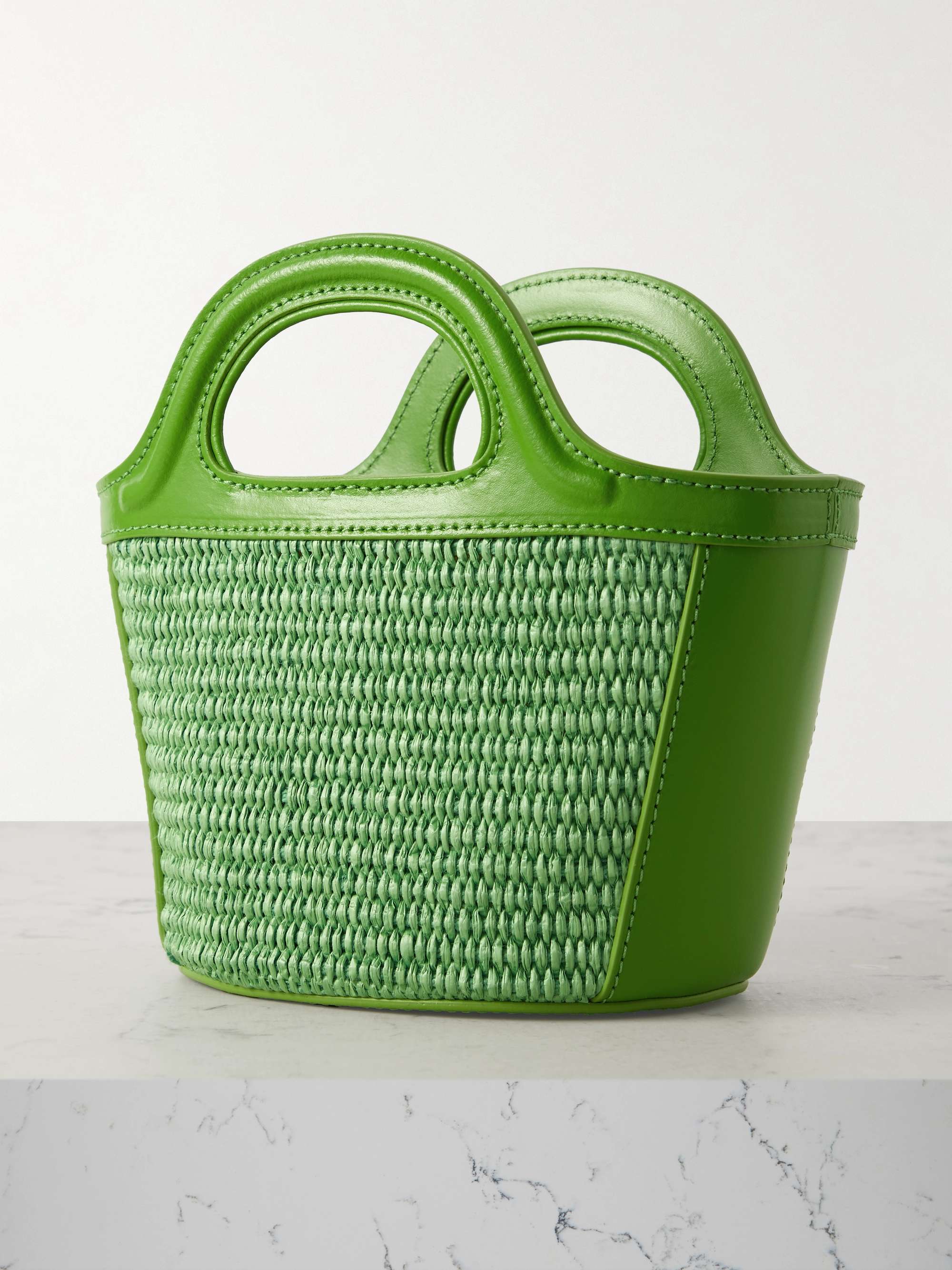 MARNI Tropicalia micro leather-trimmed embroidered raffia tote