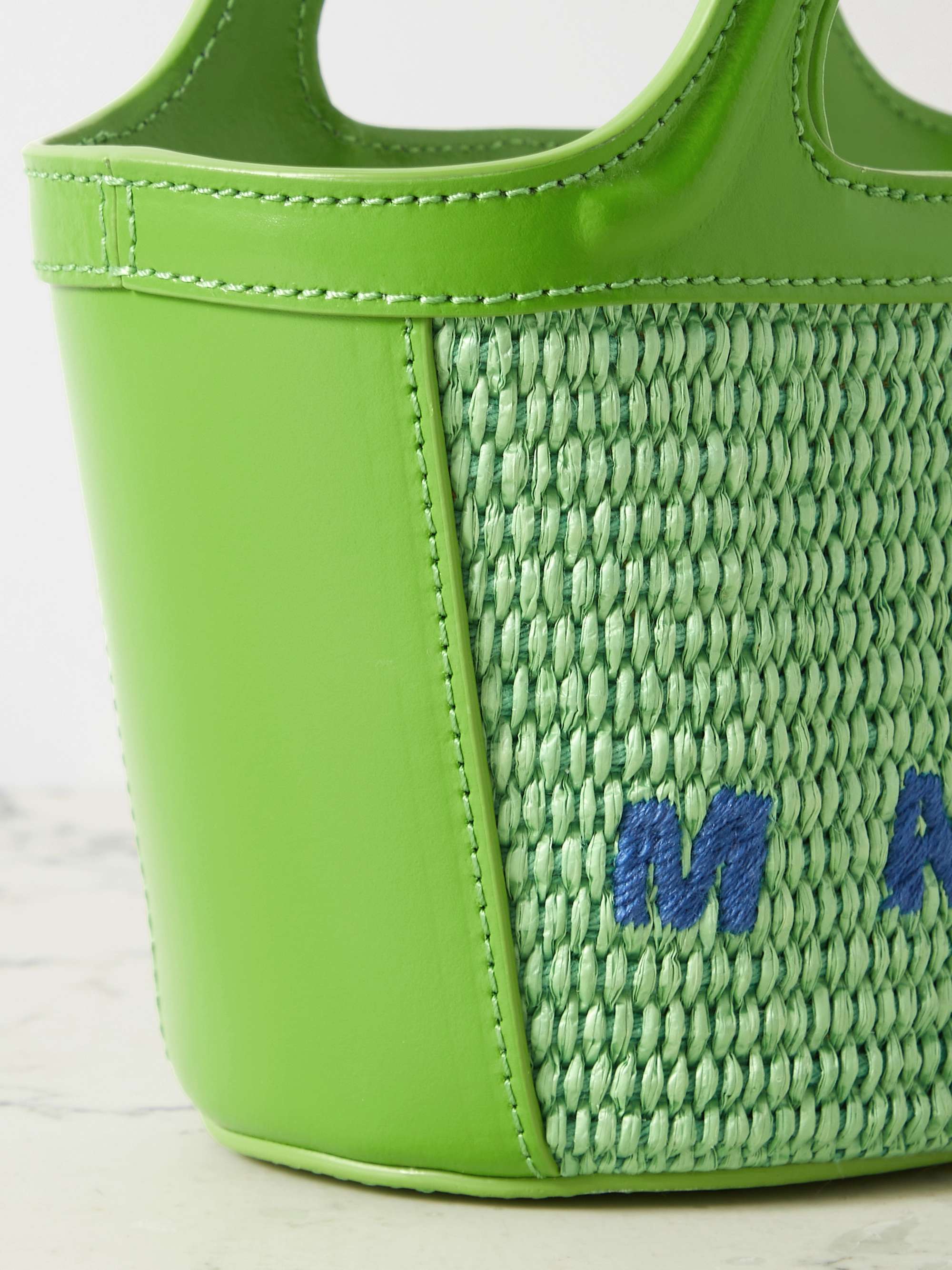 MARNI Tropicalia micro leather-trimmed embroidered raffia tote