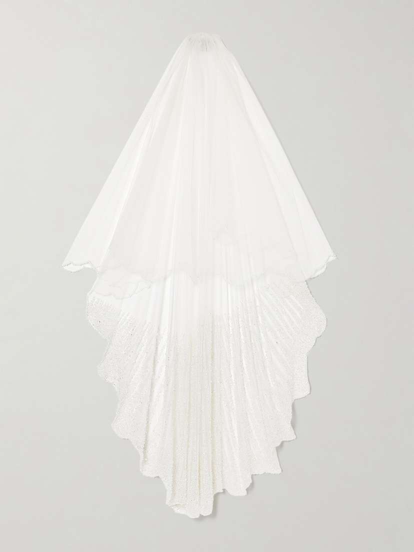 Clio Peppiatt Chantilly Embellished Scalloped Tulle Veil