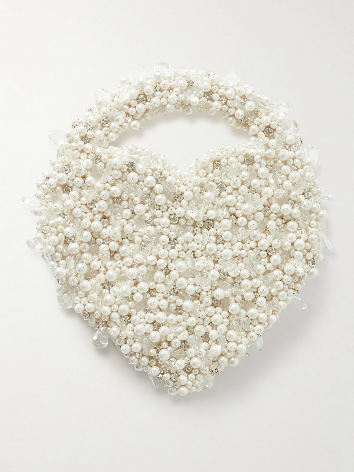 Clio Peppiatt Heart Crystal And Faux Pearl-embellished Satin Tote In White