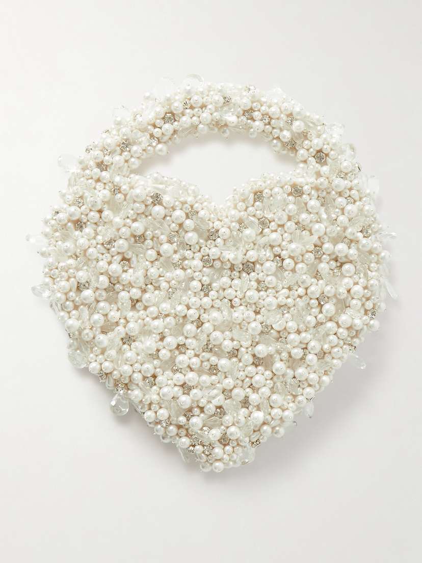 Clio Peppiatt Heart Crystal And Faux Pearl-embellished Satin Tote