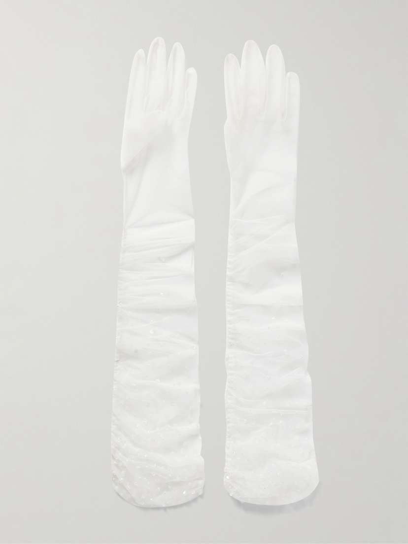 Clio Peppiatt Chantilly Embellished Ruched Tulle Gloves