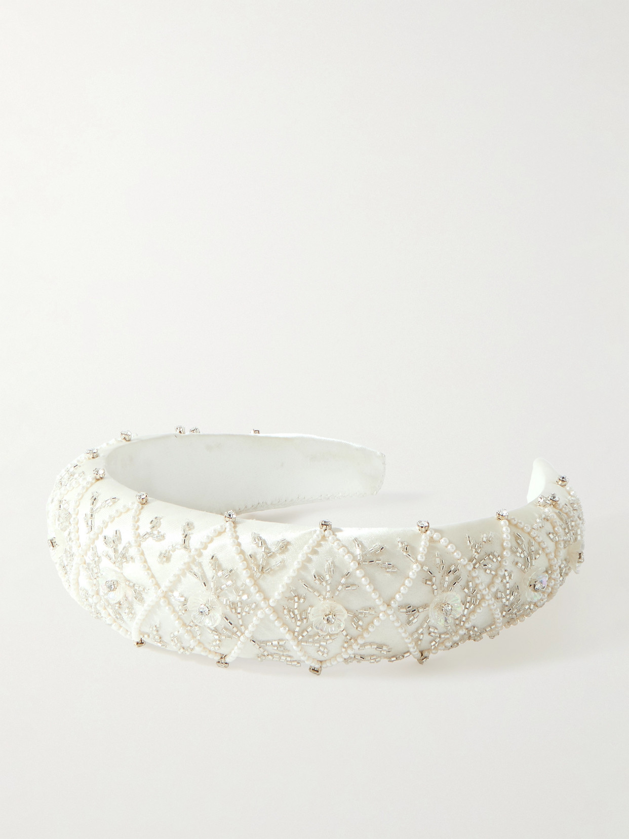 Clio Peppiatt - Embellished Satin Headband - Ivory