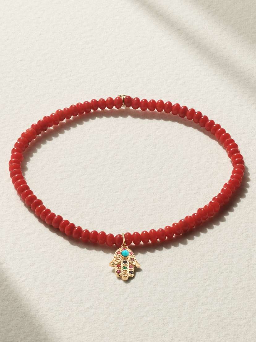 Sydney Evan Small Hamsa 14-karat Gold Multi-stone Bracelet
