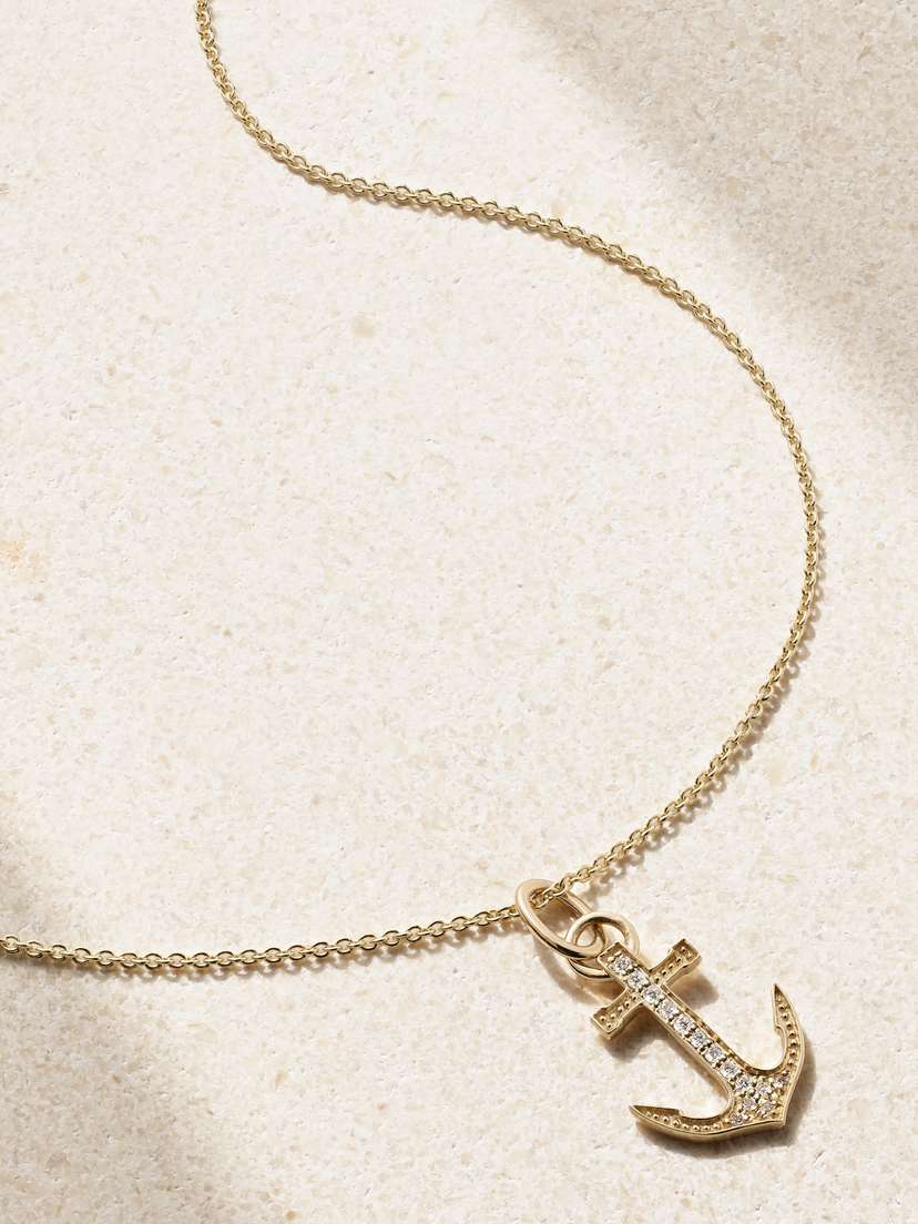 Sydney Evan Small Anchor 14-karat Gold Diamond Necklace