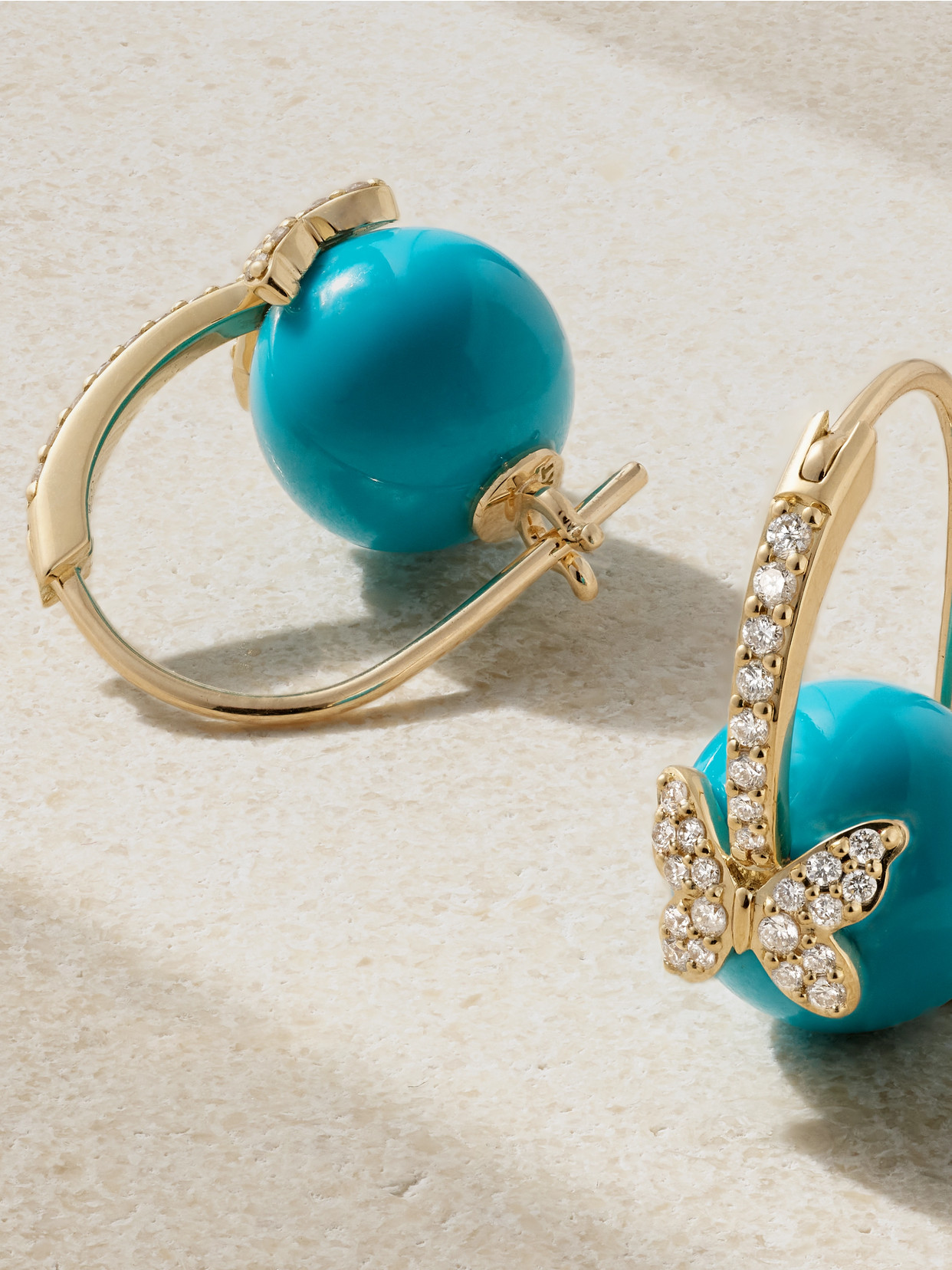 Sydney Evan Butterfly 14-karat Gold, Turquoise And Diamond Earrings In Gold