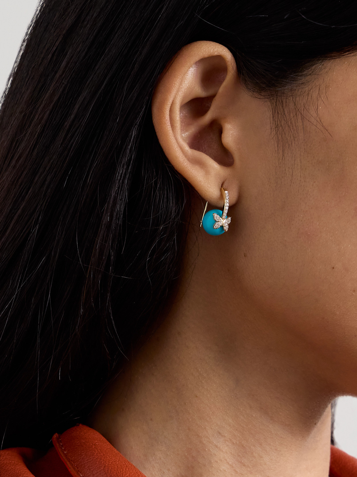 Sydney Evan Butterfly 14-karat Gold, Turquoise And Diamond Earrings In Gold