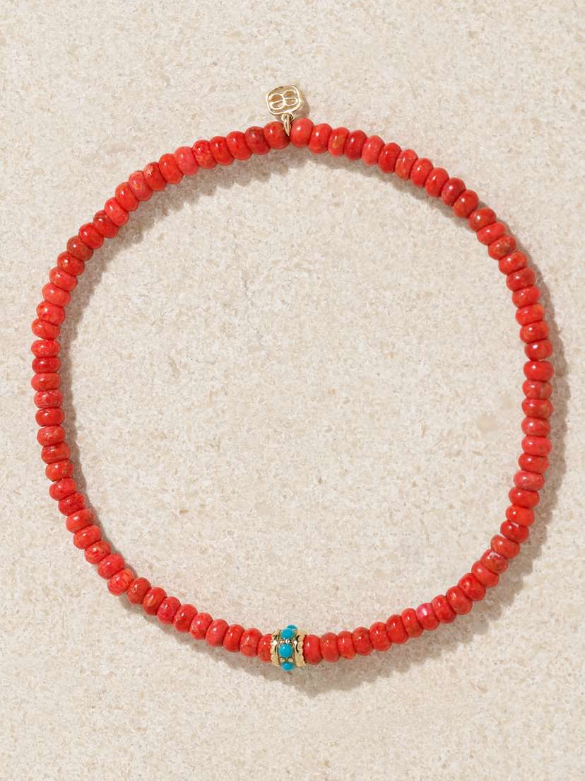 Sydney Evan 14-karat Gold, Bamboo Coral And Turquoise Bracelet