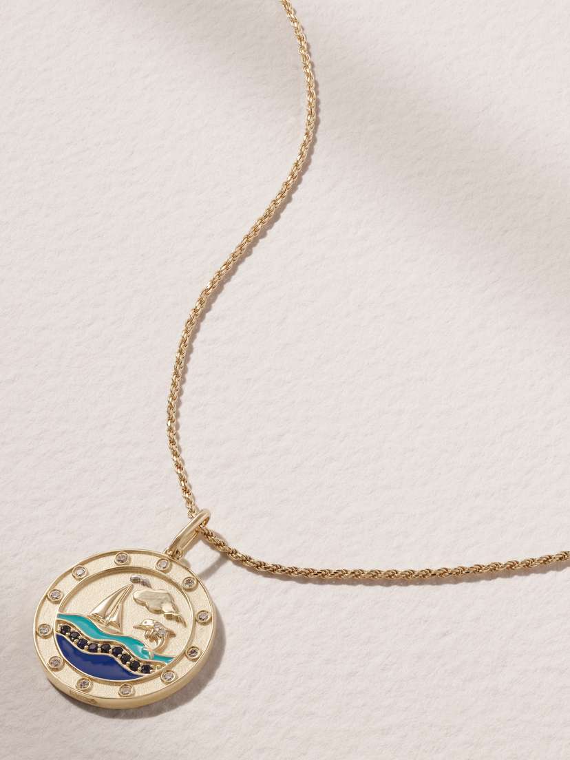 Sydney Evan Porthole Coin 14-karat Gold Diamond And Sapphire Pendant