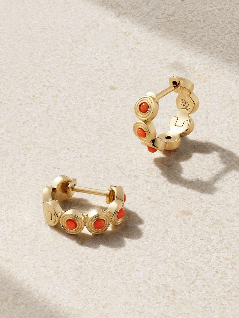 Sydney Evan 14-karat Gold Coral Hoop Earrings
