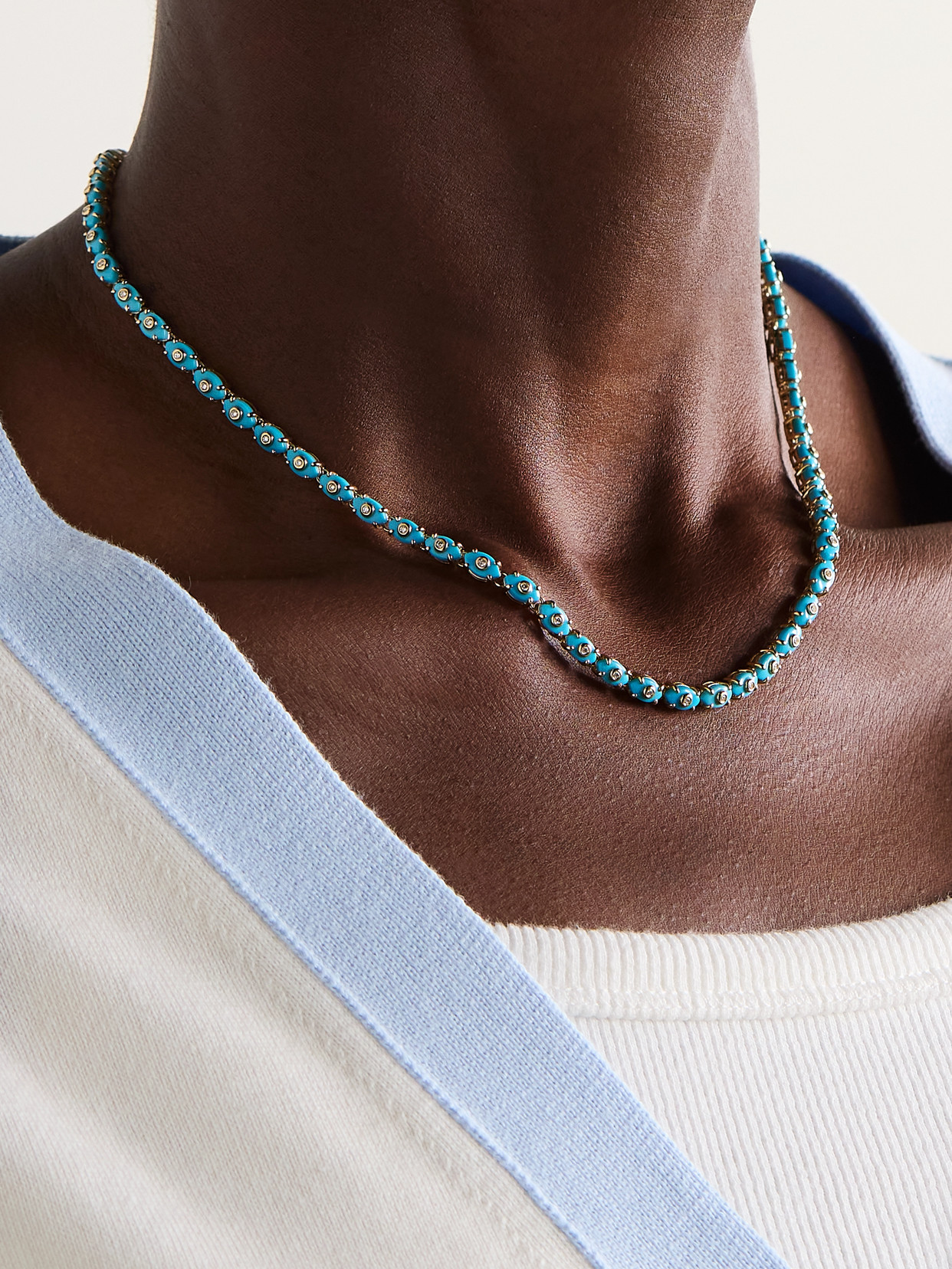 Sydney Evan Eternity 14-karat Gold, Turquoise And Diamond Necklace In Gold