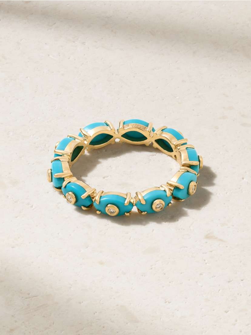 Sydney Evan Eternity 14-karat Gold, Turquoise And Diamond Ring