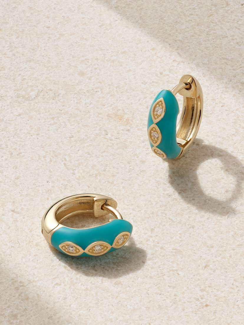 Sydney Evan 14-karat Gold, Enamel And Diamond Hoop Earrings