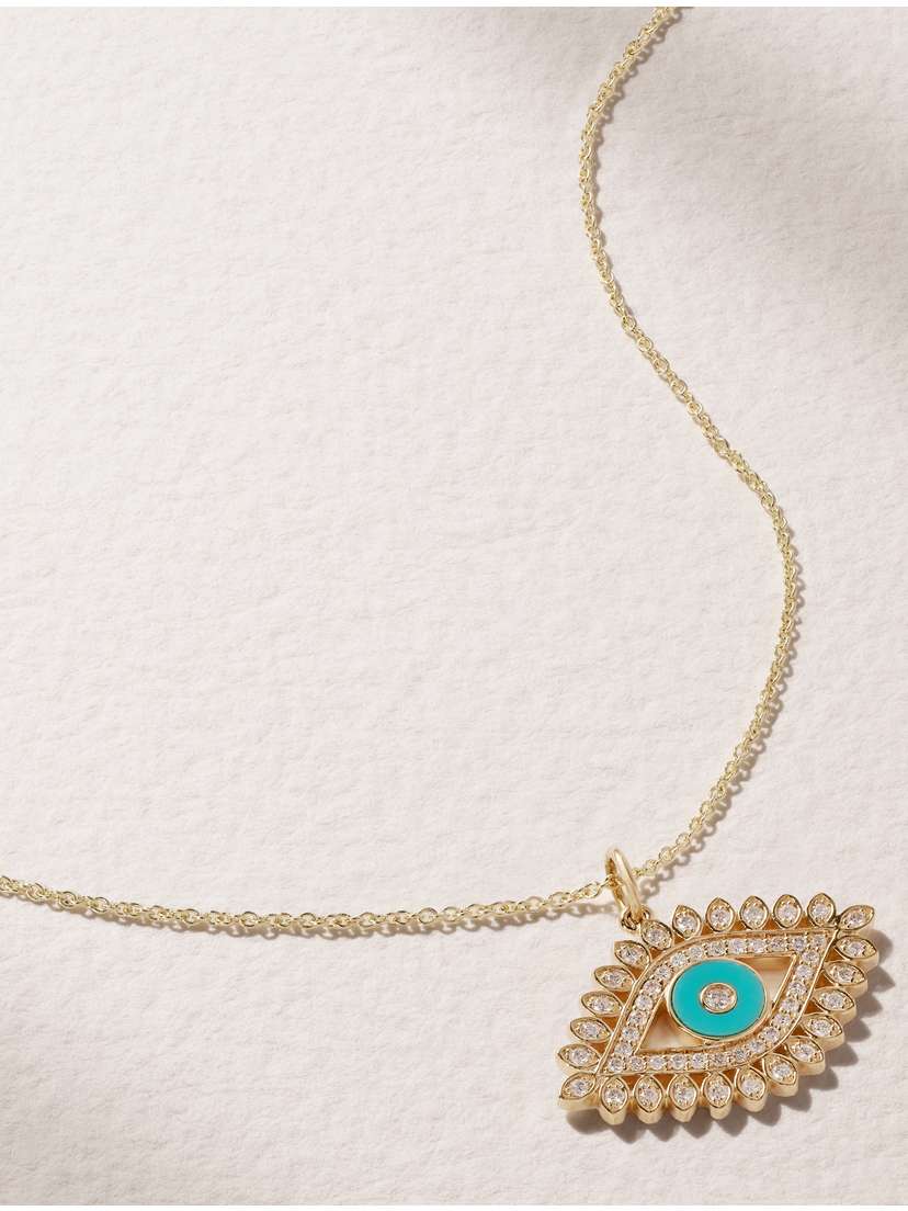 Sydney Evan Evil Eye 14-karat Gold, Diamond And Turquoise Necklace