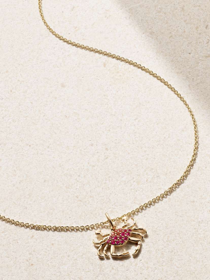 Sydney Evan Large Crab 14-karat  Ruby And Sapphire Necklace