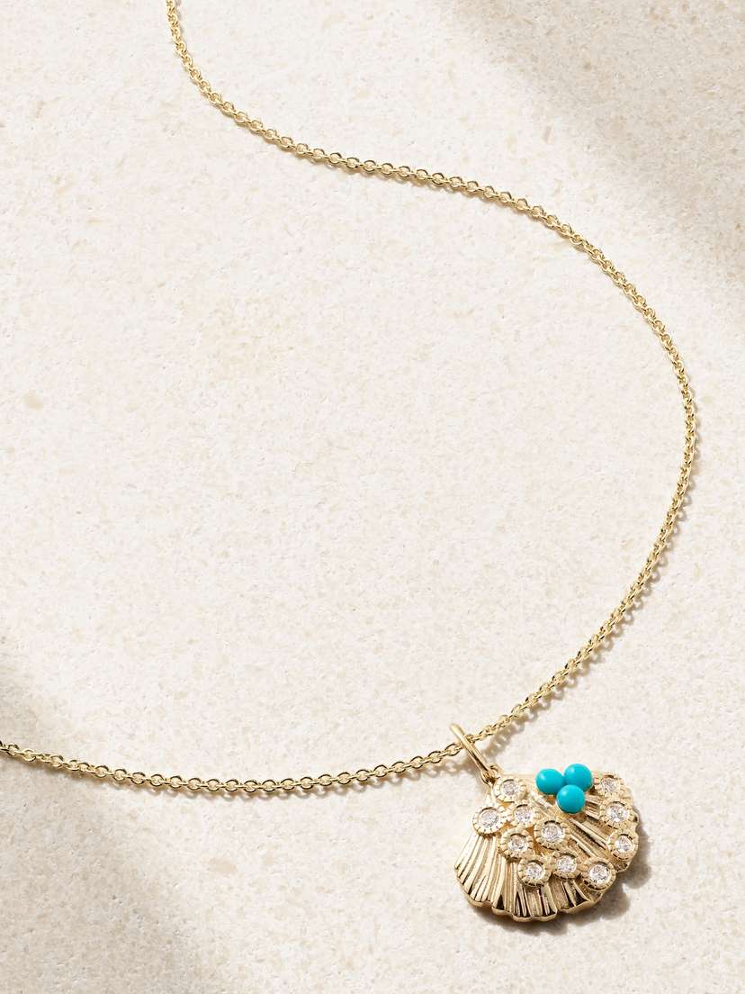 Sydney Evan 14-karat Gold, Diamond And Turquoise Necklace