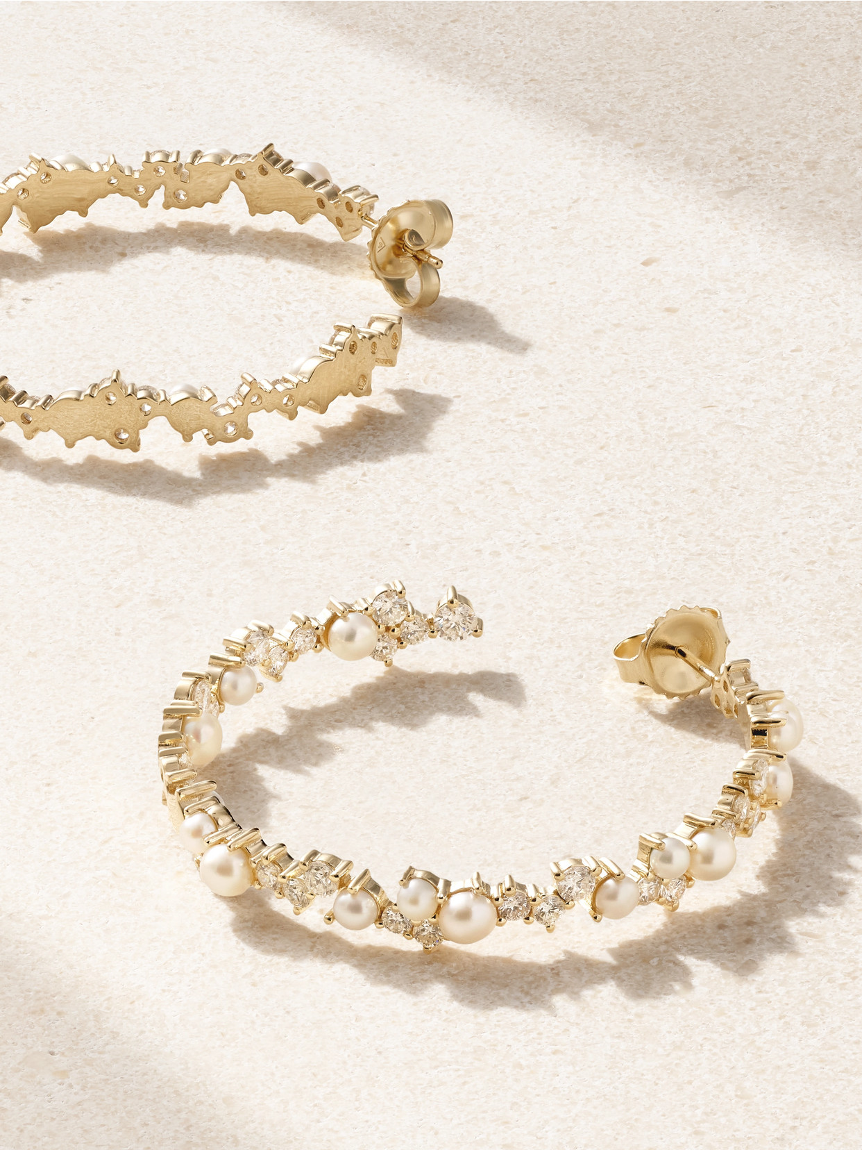 Sydney Evan Extra Large Cocktail 14-karat Gold, Diamond And Pearl Hoop Earrings In Gold