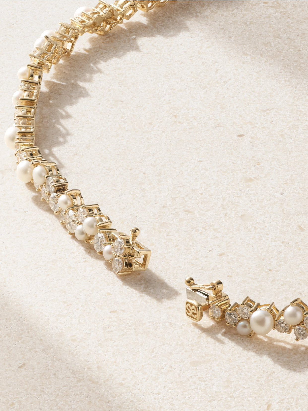 Sydney Evan Cocktail Eternity 14-karat Gold, Diamond And Pearl Necklace In Gold
