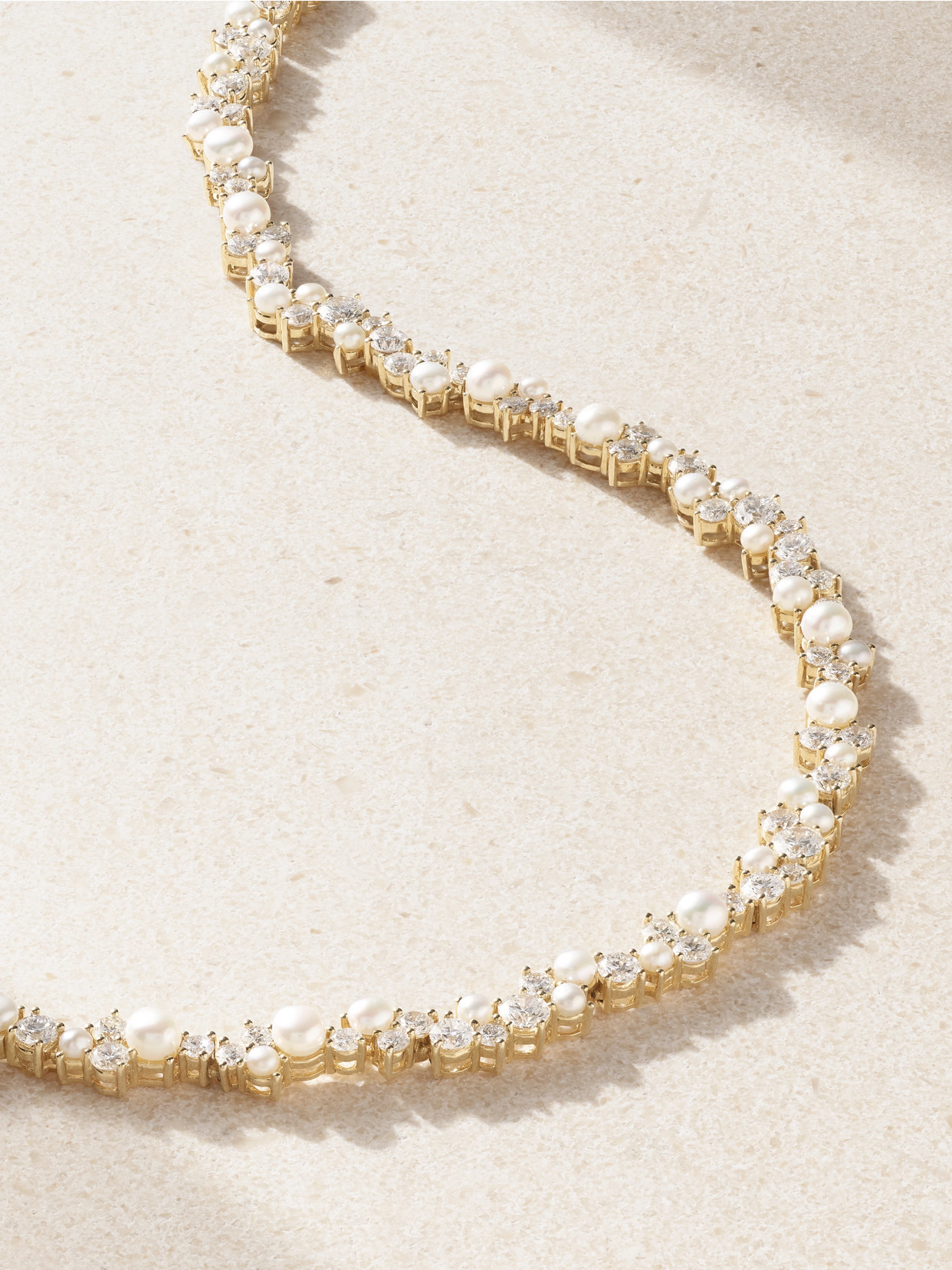 Sydney Evan Cocktail Eternity 14-karat Gold, Diamond And Pearl Necklace In Gold