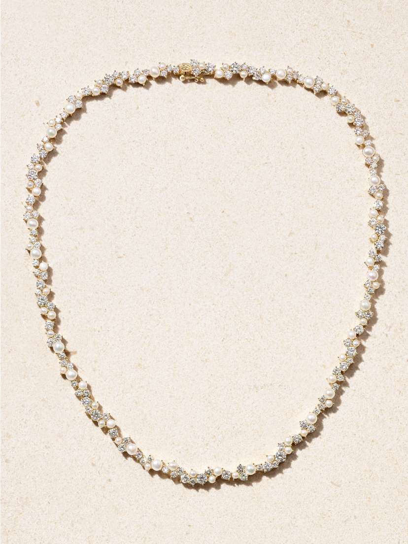 Sydney Evan Cocktail Eternity 14-karat Gold, Diamond And Pearl Necklace
