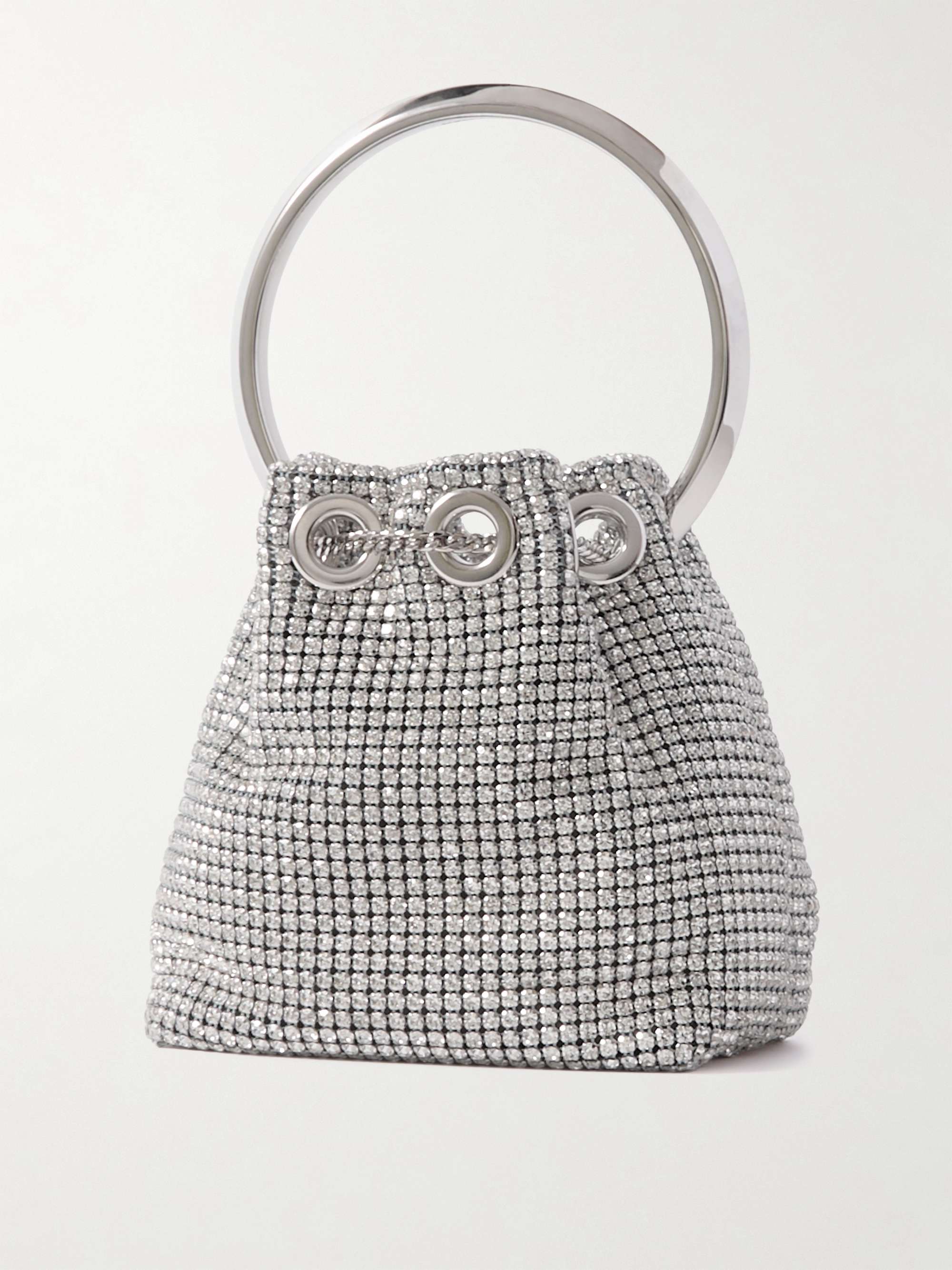 JIMMY CHOO Bon Bon micro crystal-embellished satin bucket JIMMY CHOO Bon Bon micro crystal-embellished satin bucket