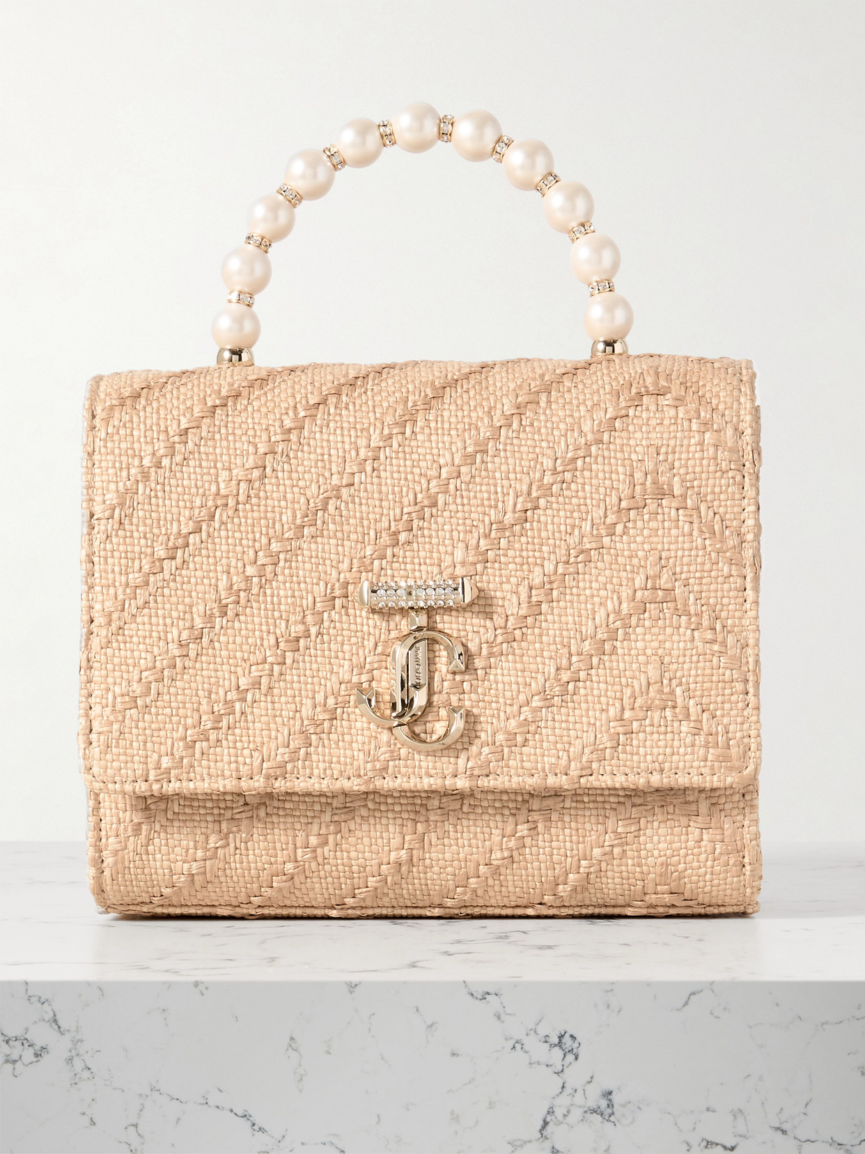 Jimmy Choo - Avenue Embellished Woven Raffia Tote - Neutral